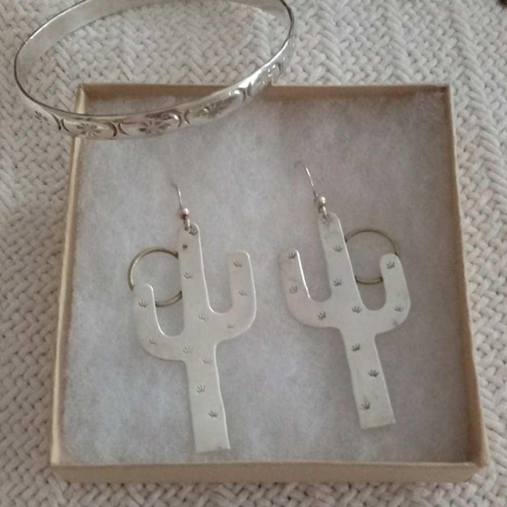 Cactus Sterling Silver Earrings w/ S.S. Bangle Bra